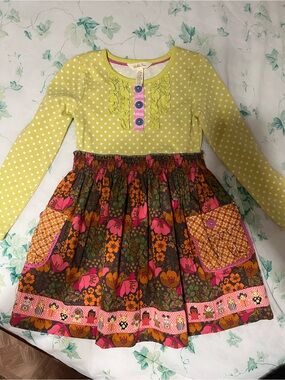 Matilda Jane Yellow Polka Dot Top with Brown Floral Skirt Dress